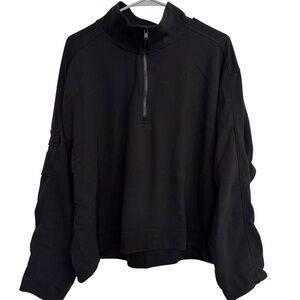 Athleta Retroterry 1/4 Zip Sweatshirt Black Size XL Pullover